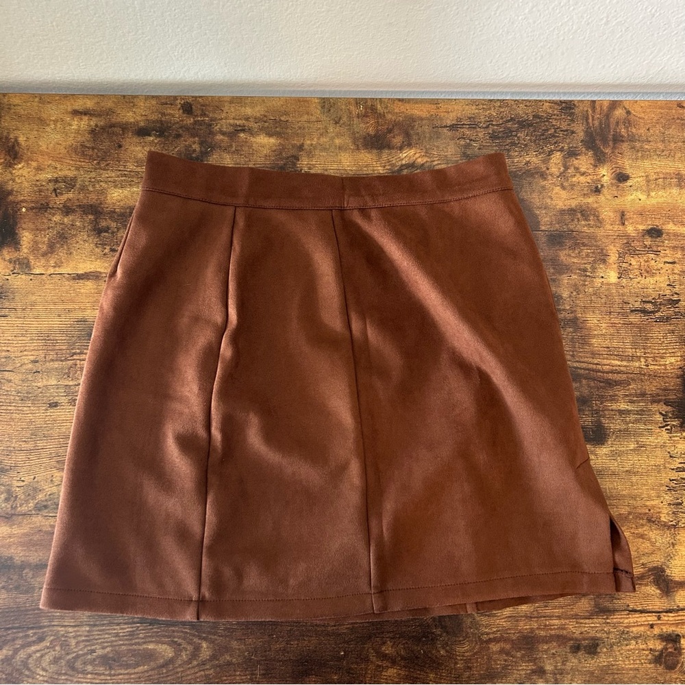 Style Shark Suede A line side slit mini skirt
